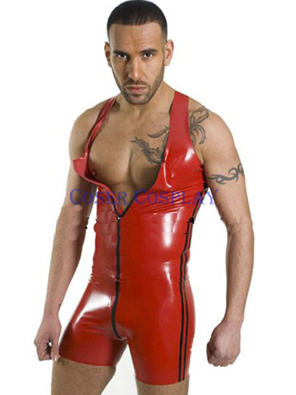 Red Pvc Sexy Halloween Bodysuit For Man 0409